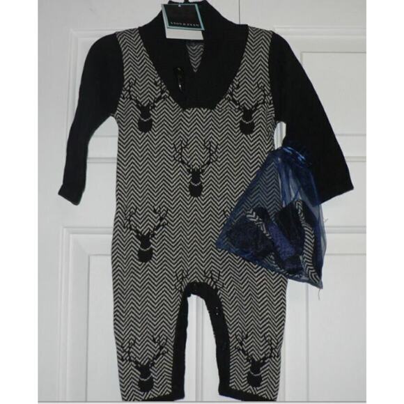 Andy & Evan Baby Boy Shawl Collar Playsuit/Booties Black/White 6-9 mth MSRP $59 - Picture 1 of 4